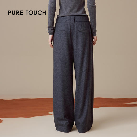 pure touch女士精纺绵羊毛阔腿裤2024秋冬宽松廓形双褶松弛感裤子 商品图2