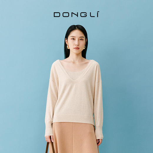 小山羊绒 东黎羊绒 女士秋冬季针织 大V领羊绒纯色宽松简约   DWBS4671AN 商品图2