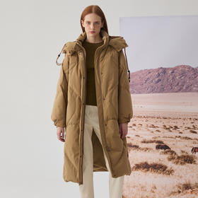 谜底中长款羽绒服女2024冬款连帽加厚款鹅绒保暖面包服244MY1551