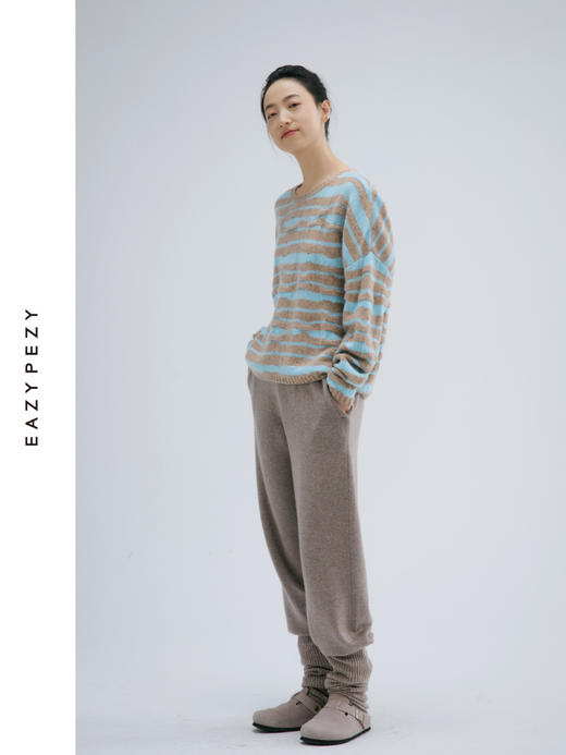 千层蛋糕圆领条纹羊绒衫 商品图3