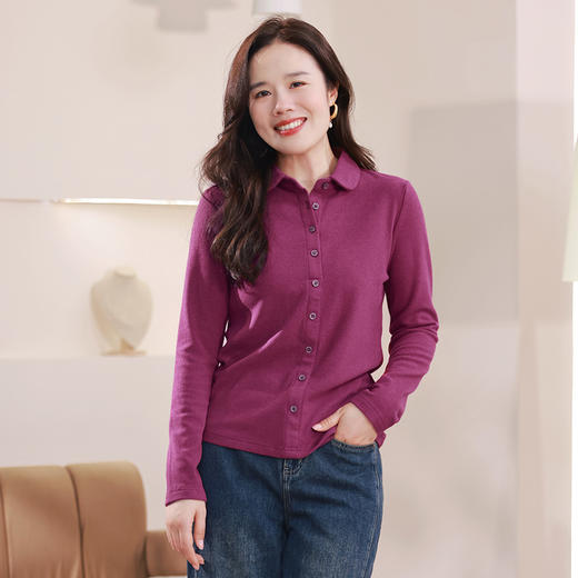 加厚克重！！德绒POLO领翻领磨毛女士上衣 商品图0