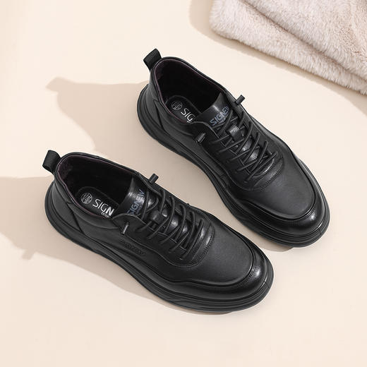 信诺真皮男鞋加绒保暖棉鞋2024冬季新款男士休闲皮鞋中年爸爸鞋子N24M115-90 商品图4