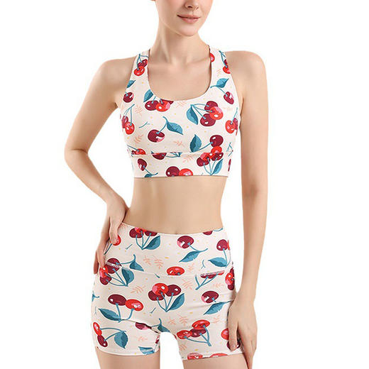 【126元任选2件】跃牌【漫西】系列 水果印花瑜伽服套装女运动文胸防震内衣紧健身短裤美背心Y208 商品图4
