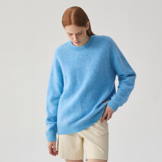 谜底圆领套头针织衫女2024冬季新品慵懒风羊毛混纺毛衣244MZ1877 商品图1