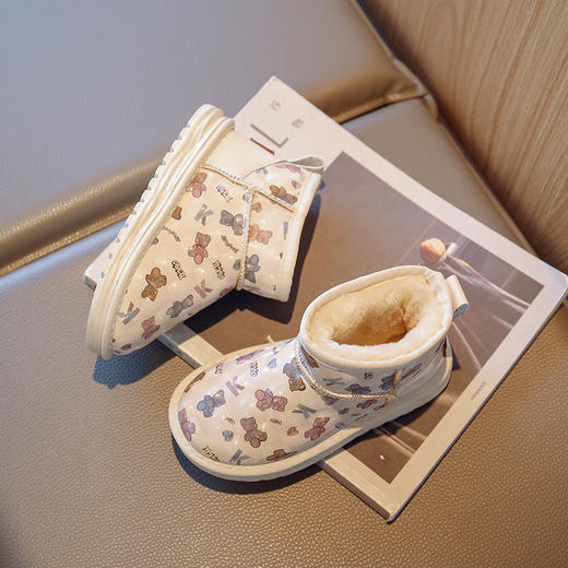 【女童保暖小熊雪地靴，温暖守护孩子的每一个冬季~】女童保暖小熊雪地靴 冬季儿童加绒加厚棉鞋 中大童男童皮面短靴-QQ 商品图3