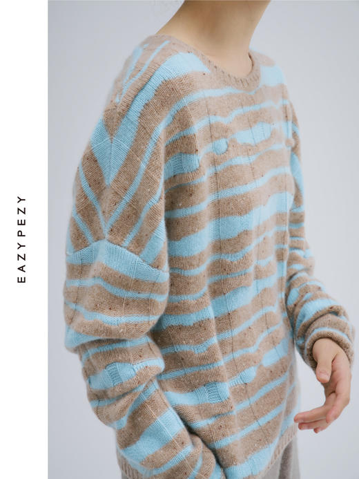 千层蛋糕圆领条纹羊绒衫 商品图2