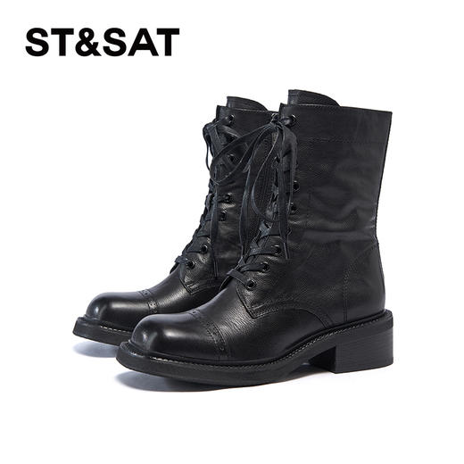 星期六复古褶皱感圆头厚底增高马丁靴SSC4116371 商品图5