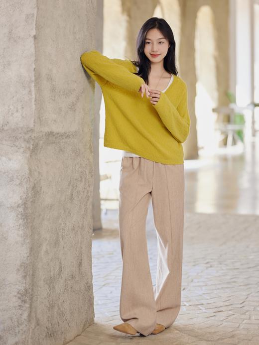 明媚减龄V领羊毛混纺豆豆纱毛衫FCE3WST175 商品图9