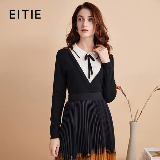 EITIE爱特爱冬新款时尚通勤假两件保暖舒适针织衫7601301 商品图0