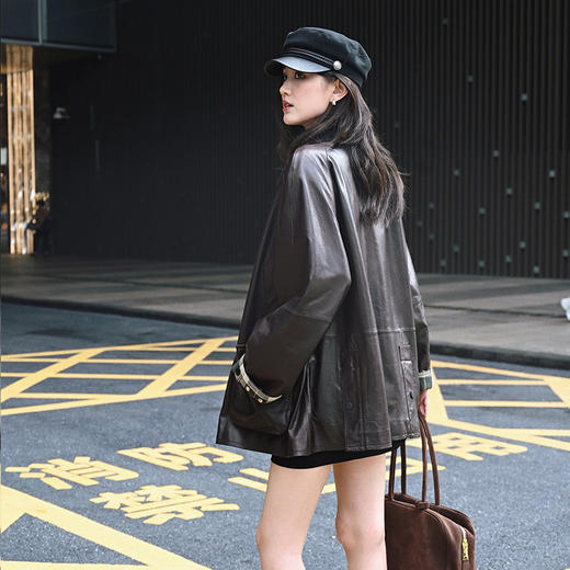 【顺丰包邮】50502 洛诗琳设计感手工轻油蜡羊皮灯芯绒领皮衣外套3262 商品图4