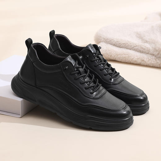 信诺真皮男鞋加绒保暖棉鞋2024冬季新款男士休闲皮鞋中年爸爸鞋子N24M115-90 商品图1