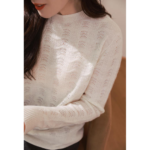 【回馈粉丝】68%羊毛32%羊绒 亮钻波浪花纹套头毛衫 商品图1