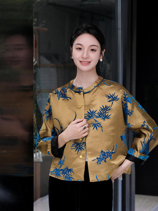 盛唐牡丹| 琥珀黄底色真丝漳绒外套 商品图3