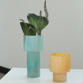 设计师款简约幻彩大口哑光手工打磨玻璃花瓶水培干花软装居家装饰