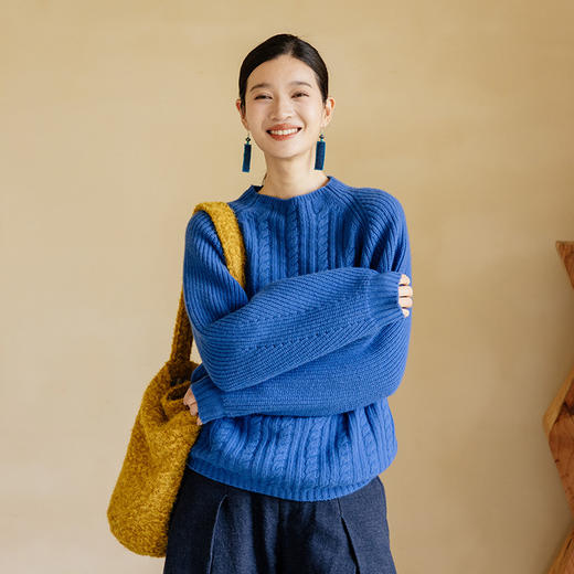 绽放旅行女装807朵/绞花毛衣秋冬*绵羊毛*绞花拼接套头毛衫 商品图1
