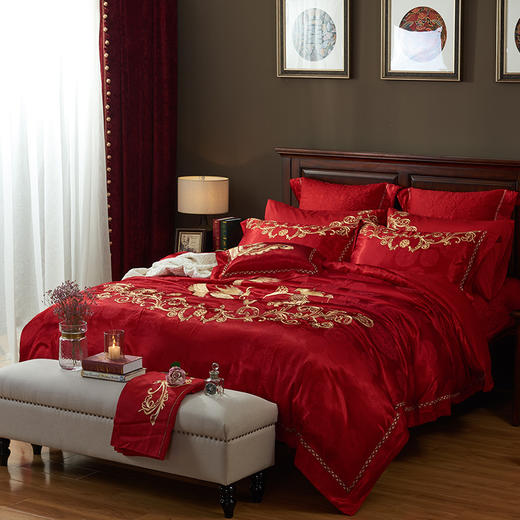 【品牌直营】【婚庆系列 比翼双飞】奢享60支匹马棉婚庆四件套六件套十件套床上用品套件 商品图1