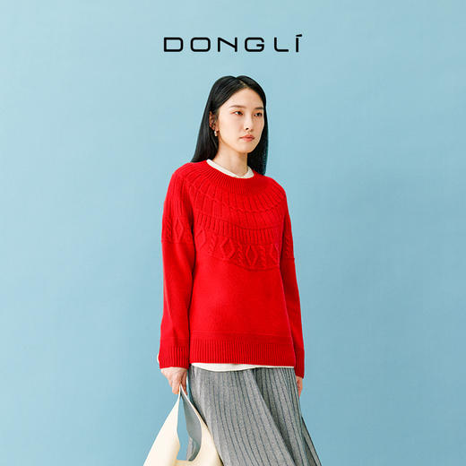 东黎 • 小山羊绒女士秋冬季圆领绞花套头衫 4731 商品图13