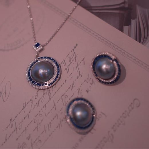 海水马贝珠吊坠耳钉套装 925纯银配件 复古时髦 商品图1