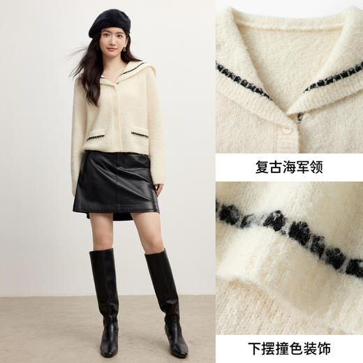 【严选】【圈圈羊毛】伊芙丽复古学院海军领针织开衫2024冬季新款毛衣外套1FA935201 商品图2