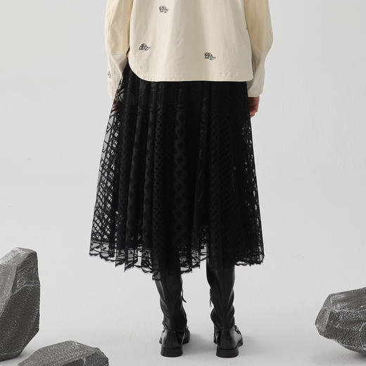 谜底蕾丝半身裙女士2024冬新品优雅气质大摆裙中长半裙244MB1689 商品图2
