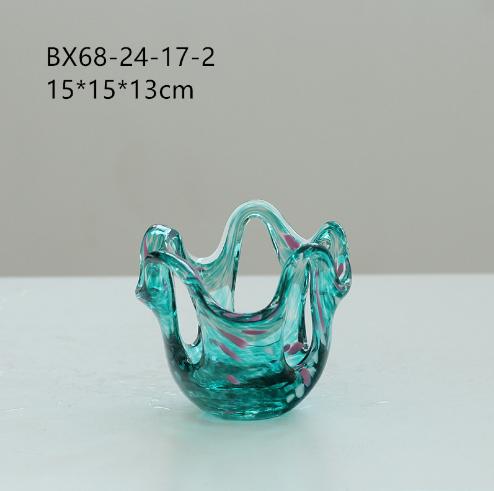 火焰红彩色创意手工镂空烛台家居装饰渐变孔雀绿艺术琉璃花瓶批发 商品图7