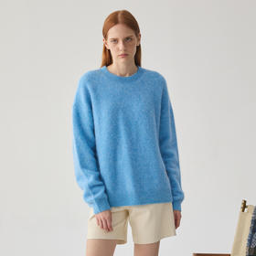 谜底圆领套头针织衫女2024冬季新品慵懒风羊毛混纺毛衣244MZ1877