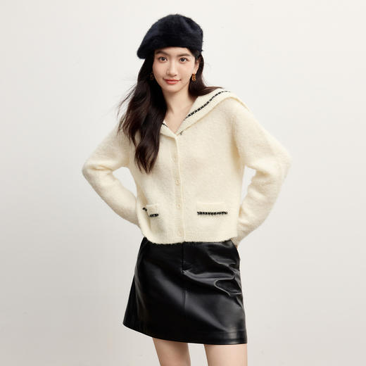 【严选】【圈圈羊毛】伊芙丽复古学院海军领针织开衫2024冬季新款毛衣外套1FA935201 商品图1