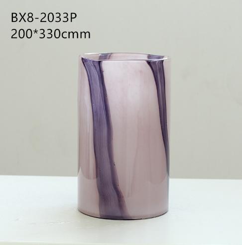 现代简约大口直筒梦幻紫条纹吹制花瓶水培干花蝴蝶兰插花桌面装饰 商品图7