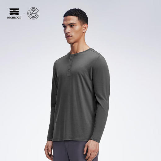 天石鹅铠甲亨利领美利奴羊毛T恤男士长袖弹力户外运动登山徒步G205 商品图7