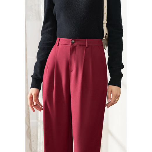 剩S/M/L/XL/XXL 米思阳2026春季新款百搭垂感安可拉红休闲裤高腰通勤西装裤女2062 商品图4