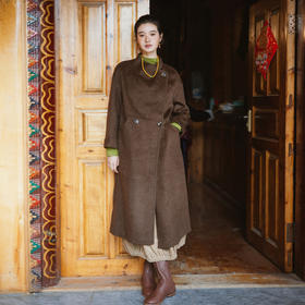 绽放旅行女装803朵/*绵羊毛慵懒垂感大翻领中长款毛呢大衣
