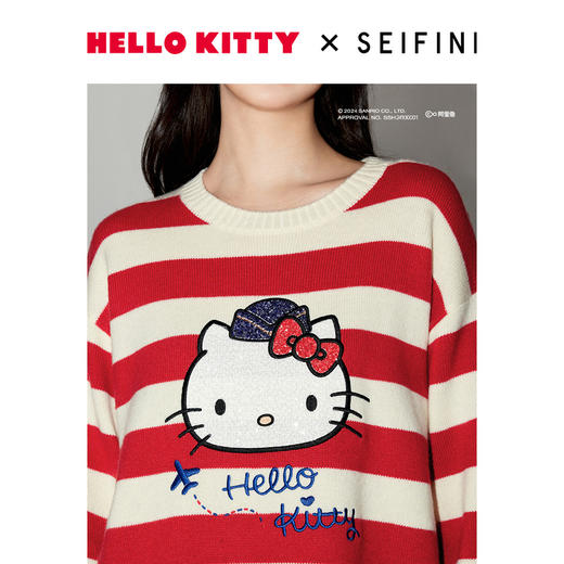 【严选】【HelloKitty合作系列】诗凡黎宽松条纹套头毛衣24冬珠片绣针织衫SF9131461 商品图2