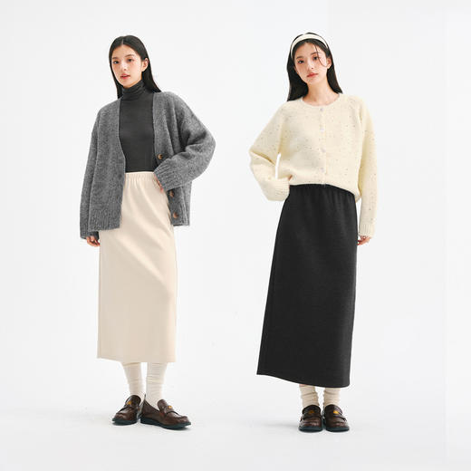 【严选】诗凡黎羊毛直筒半身裙2024年冬季新款复古风优雅气质显瘦百搭裙子7FA140261 商品图1