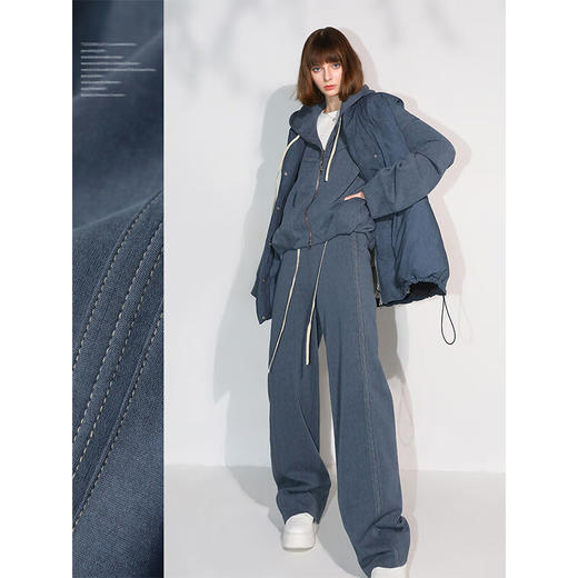 COCOBELLA重工撞色明线炒色花纱阔腿裤宽松直筒休闲裤PA0019 商品图1