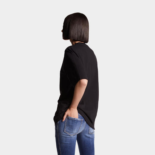 DSQUARED2 女士徽标印花棉质圆领短袖T恤 黑色 S80GC0071 D20020 900 商品图3