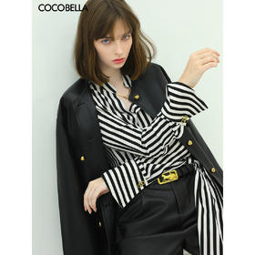 COCOBELLA细腻柔软PU皮衣外套中长款金属扣夹克SC515