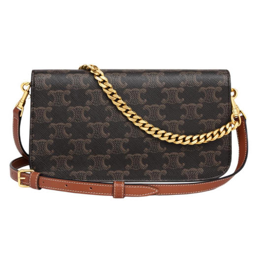 CELINE赛琳 Multipochette 凯旋门标志老花满印按扣开合 牛皮革 袖珍包单肩斜挎包 常规 女款 黄褐色（HH） 商品图2