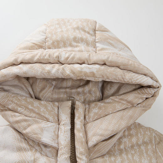 谜底中长款羽绒服女2024冬款复古风纹理印花连帽鸭绒服244MY1592 商品图3