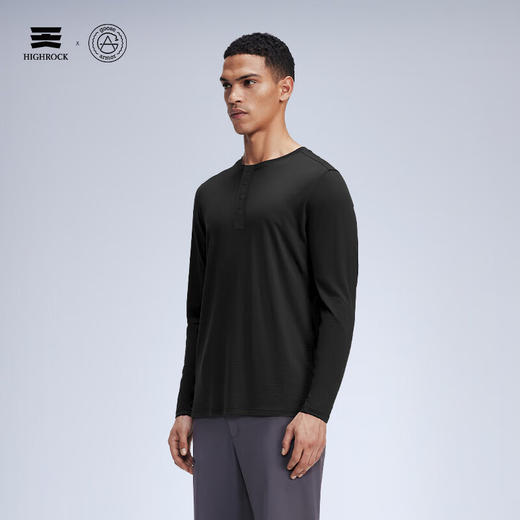 天石鹅铠甲亨利领美利奴羊毛T恤男士长袖弹力户外运动登山徒步G205 商品图9