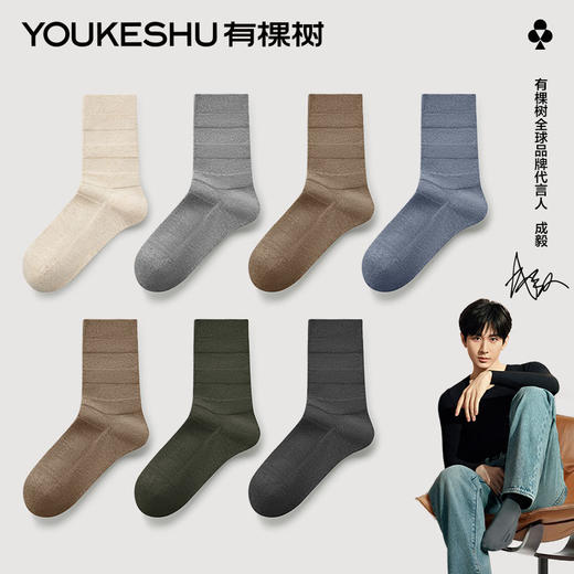 【绵绵花纱】有棵树纯棉男士中筒袜5双装-S3025 商品图0
