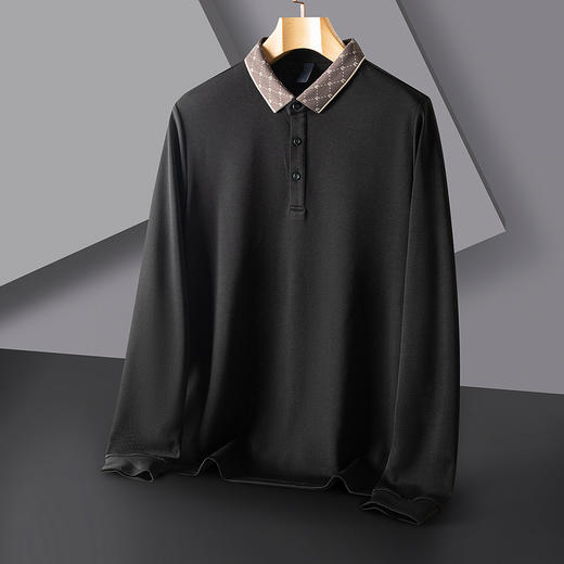 【含桑蚕丝】罗蒙春秋男装商务polo衫男士长袖时尚舒适翻领百搭长袖t恤男 商品图5