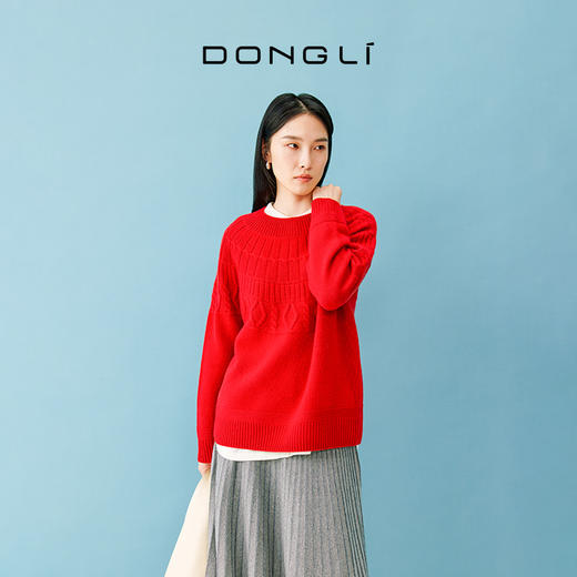 东黎 • 小山羊绒女士秋冬季圆领绞花套头衫 4731 商品图14