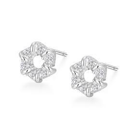 卡蒂罗/KADER 丝带花环 圣诞花环造型满镶宝石养耳洞银耳饰 简约几何璀璨闪耀耳钉女生 925银 闺蜜同款礼物