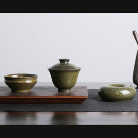 【吉州窑】非遗传人文丘亲工 茶叶末天目釉元宝盖碗折肩茶盏系列