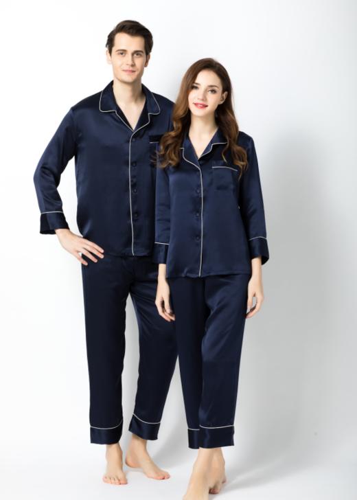 喜得宝  雅集情侣上下套百搭桑蚕丝素绉缎套装 商品图2