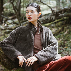 绽放旅行女装767朵/全羊毛羊羔毛复合麂皮绒双面可穿开襟短外套