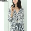 COCOBELLA艺术感素描印花时尚衬衫女优雅气质立领衬衣SR528 商品缩略图0