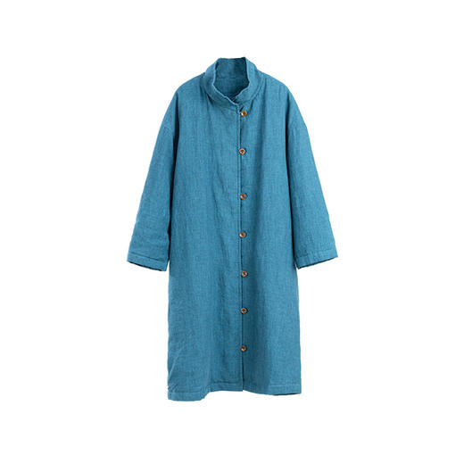 绽放旅行女装790朵/情书棉服冬季色织亚麻轻薄圆角立领长款棉衣 商品图4