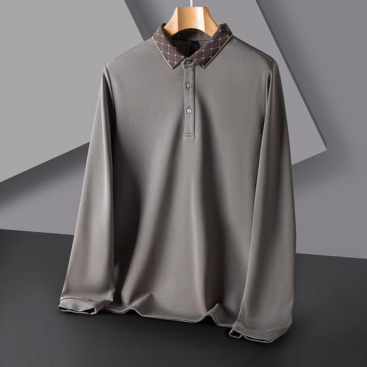 【含桑蚕丝】罗蒙春秋男装商务polo衫男士长袖时尚舒适翻领百搭长袖t恤男 商品图4