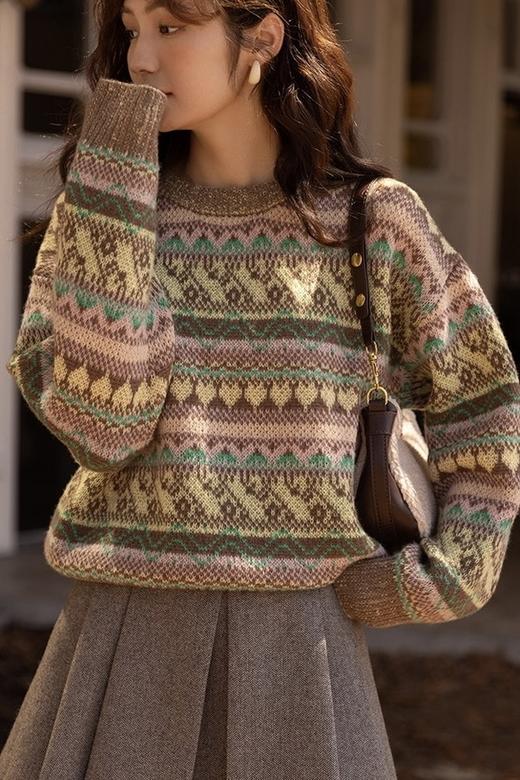 LNNNS 粉色几何图案针织上衣 17310 商品图0